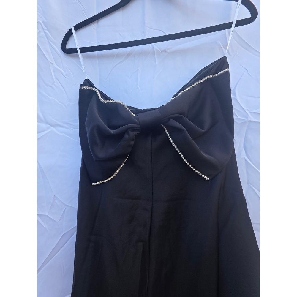 Lulus Black Strapless Midi Dress Rhinestone Bow Back Cocktail Formal Size Medium - Picture 4 of 7